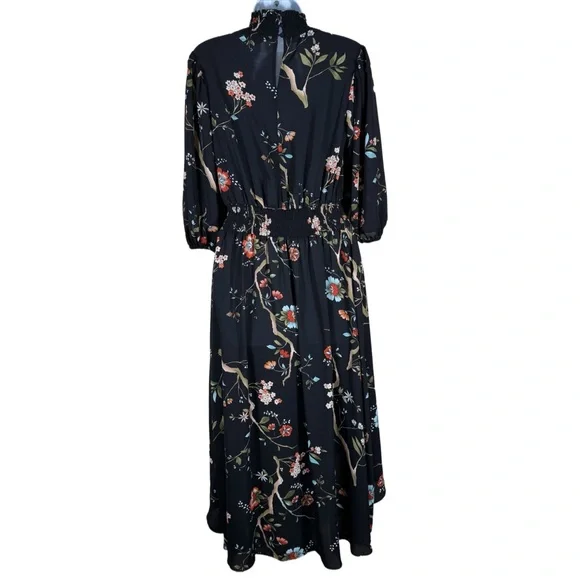 Nanette Lepore Dark Floral Hi-Low Puff Sleeve Dress 2 Whimsigoth Bloomcore Black - Picture 9 of 13